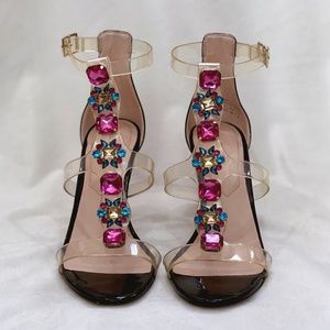 Aldo Clear Strap Jeweled Stiletto Heels
